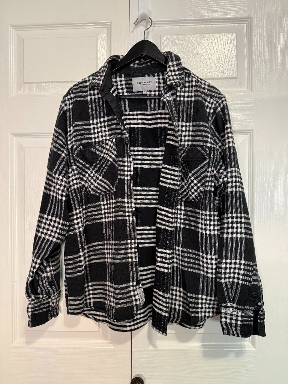 Carhartt WIP L/S Lambie Shirt Plaid Flannel Black White Men's Size Large